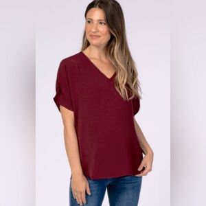 Pinkblush Burgundy Short Sleeve Maternity Blouse- Size S